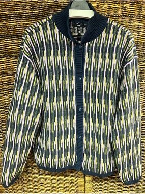 Vans Multicolor Striped Knit Sweater — Blue, Pink & Lime Accents- Medium/Large